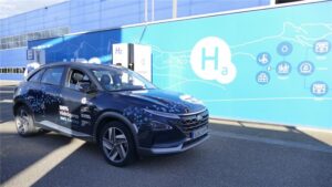 Live demonstration of 700-bar hydrogen refuelling for the Hyundai Nexo vehicle during the National Complementary Plan Meeting at aragon hydrogen foundation