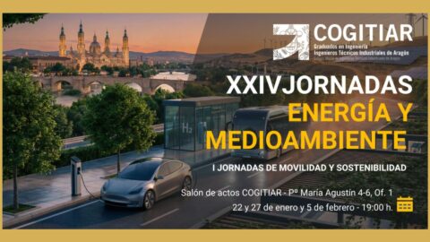 Cartel de las XXIV Jornadas de Energía y Medioambiente en COGITIAR con José María Santa Bárbara sobre movilidad de hidrógeno.